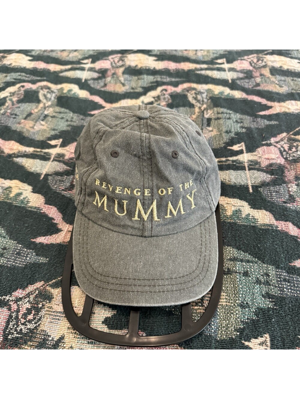 Vintage 00s RARE Revenge Of The Mummy Promo Baseball Hat Grey Strapback Cap OSFM